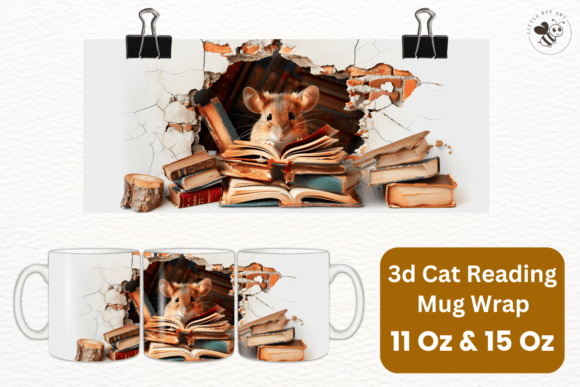 3d Cat Reading Mug Wrap Template - No 16: A Unique and Versatile Design for Your Sublimation Projects