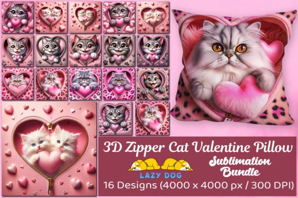 Cute Kitten Valentine Pillow Design Bundle