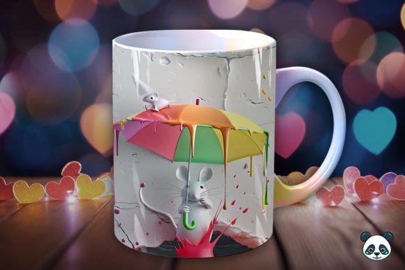 Cute Mouse Colorful Umbrella 3D Mug Wrap