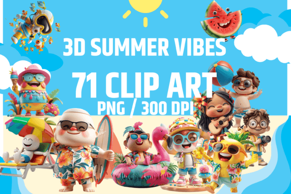 Embrace the Season with 3D Cartoon Summer Vibes Clip Art