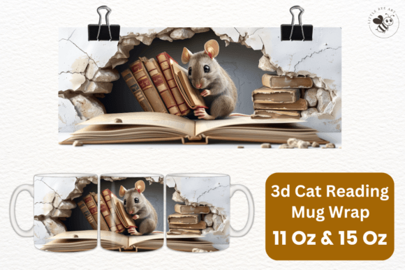 Enhance Your Mug Designs with the 3D Cat Reading Mug Wrap Template - No 01