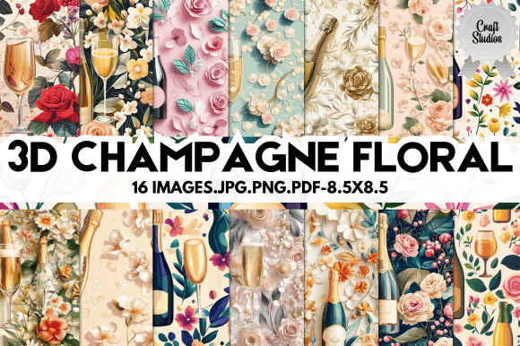 Explore 3D Champagne Floral Digital Paper