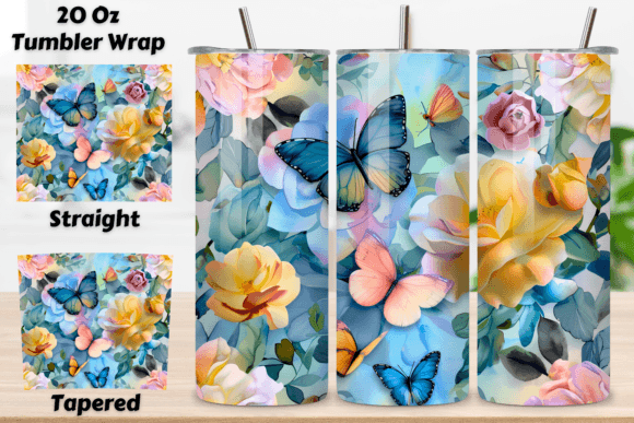Transform Your Tumblers with 3D Butterfly Meadow Tumbler Wrap PNG