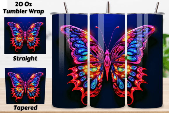 Transform Your Tumblers with 3D Butterfly Neon PNG