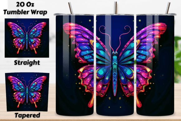 Transform Your Tumblers with 3D Butterfly, Neon PNG Designs