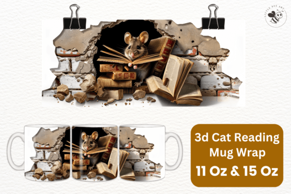Your Perfect Mug Companion: The 3D Cat Reading Mug Wrap Template No. 12